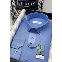 Erkek Slim Fit Uzun Kol Pamuklu Hediye Kutulu Gömlek - Saks Mavi Saks