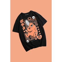 Noıssey Siyah Anime Chainsaw Man Lovely Pochita Dog T-shirt Rbts410216