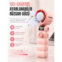 199 Kademeli Şarjlı El Vantilatörü Soğutmalı Mini Fan Dijital Ekranlı Type-c Şarjlı Taşınabilir El Fanı Boyun Askılı Pembe