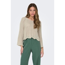 Only 15233173 Onlnola Lıfe 3/4 Pullover Knt Noos Ss Kadın Kazak Feather Gray