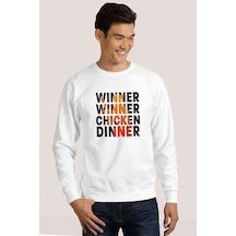 Pubg Winner Winner Chıcken Dınner Baskılı Beyaz Erkek Sweatshirt