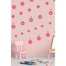 Çocuk Pembe Kır Çiçekleri Uğur Böcekleri Duvar Sticker Seti (485086406)