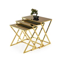 Çapraz Metal Ayak Kare Z 3'lü Zigon Sehpa Camlı 001