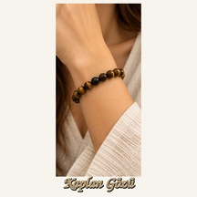 Kaplan Gözü Taşı Bileklik 8 Mm, Unisex, Elastik Çok Renkli
