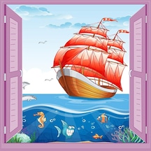 Çocuk Odası Bebek Odası Pencere Poster Duvar Kağıdı Gemi Acı Kahve