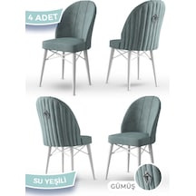 Canisa Ritim Serisi 4 Adet Su Yeşili Sandalye 1.sınıf Babyface Ithal Kumaş Beyaz Gürgen Ayak Gümüş Halkalı Sandalye Su Yeşili Ayakları Beyaz