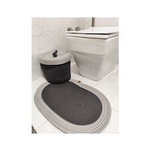 Jüt Hasır 2 Li Banyo Paspas Takımı Bohem Tarzı Banyo Takımı Paspas 40x60 /sepet/25x25 Siyah Gri Siyah Gri
