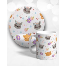 Flower Cat Oval Bilek Destekli Mouse Pad Ve Kupa Bardak Seti Mousepad