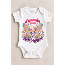 Babylimon Annemin Minik Kelebeğiyim Beyaz Kısa Kollu Çıtçıtlı Bebek Zıbını Beyaz - 930083890 Beyaz