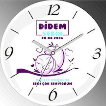 Kişiye Özel Biricik Nişanlım Çap 30cm Sessiz Akar Bombeli Gerçek Cam Duvar Saati Çok Renkli