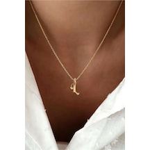 925 Ayar Gümüş 14 Ayar Altın Kaplama L Harfi Vintage Harfli Kolye Retro Harf Kolye Gold