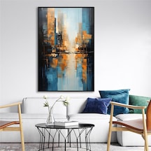 Yağlı Boya Dokulu Tablo Soyut Şehir Manzarası New York Siyah Çerçeveli U09004-179115
