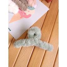 Peluş Tüylü Mandal Toka - Yeşil