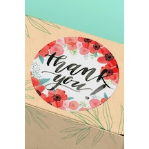 90 Adet Thank You Teşekkür Etiketi Kırmızı Çiçekli 3x3cm St2049 Çok Renkli