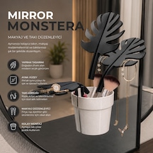 Mirror Monstera Aynaya Yapışan Makyaj Ve Takı Düzenleyici Monstera Yapraklı Modern Organizer 3d Baskı Dekoratif Ayna Aksesuarı Siyah - Beyaz