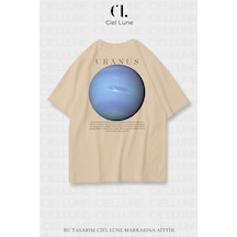 Nevermind Unisex Kadın Erkek Uranüs Baskılı Özel Tasarım Oversize Bej