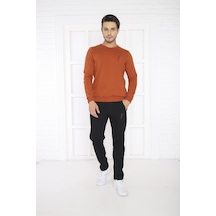 Escetic Erkek Spor Slimfit, Bisiklet Yaka, Kiremit Sweatshirt Tak Kiremit