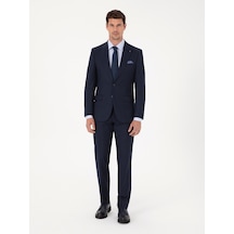 Cacharel Lacivert Slim Fit Çizgili Kırlangıç Yaka Takım Elbise