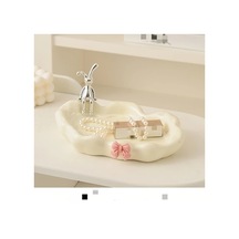 Maxaccess Beyaz Tavşanlı Porselen Tepsi: Takı, Kozmetik, Anahtar İçin Dekoratif Saklama Kutusu Beyaz