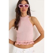 Shade Kadın Desenli Ucu Püsküllü Triko Bluz 20251026 - Toz Pembe