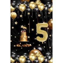 5 Yaş Gold Siyah Balon Seti Gold Rakamlı Doğum Günü Balonu Şık Parti Süsleme Çok Renkli