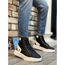 DMR Elegance Ba0155 Bağcıklı Erkek Yüksek Taban Siyah Beyaz Siyah Taban Spor Bot Rekli