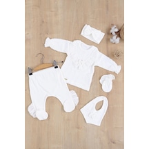 Sitilin Kız Bebek Natural Pamuk Kumaş 5 Li Fisto Kumaş Lüks Hastane Çıkışı Seti Stl6858 Beyaz