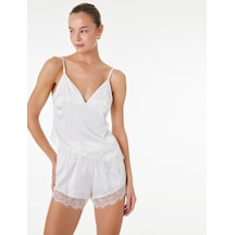 Koton Dantel Detaylı İnce Askılı Pijama Üstü Beyaz Beyaz 6slk90017mw