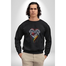 Kalp Damar Renkli Boyalı Unisex Siyah Baskılı Sweatshirt Siyah