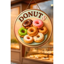 Donut Temalı İpli Ahşap Kapı Duvar Süsü, Pastane, Tatlı Dükkanı, Cafe Tablo Dekoru