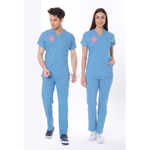 Alaska Mavisi Doktor Hekim Forması Likralı Scrubs Takım Alaskan Blue Alaska Mavisi