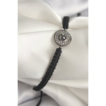 Pirinç Füme Renk Zirkon Taşlı Nazar Boncuk İşleme Makrome Asansörlü Model Kadın Bileklik - Tj-bb6788 Gümüş