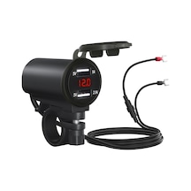 Shineyee Çift Usb 3.1a Şarj Çıkışlı, Voltmetreli, Kırmızı Işıklı, Su Geçirmez Ip65 Abs Anahtarlı Usb Şarj Cihazı - Siyah