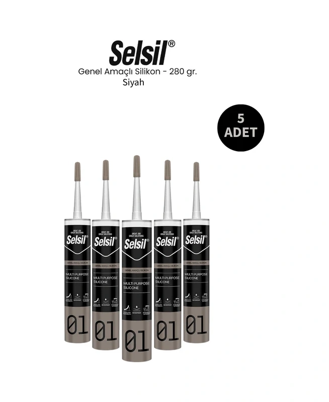 Selsil Genel Amaçlı Siyah Silikon 280 Gr. 5 Adet Siyah