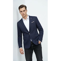 Plus Scorpion Lacivert Erkek Slim Fit Tek Düğmeli Blazer Ceket Şık Dokulu Kumaş, Astarli, Günlük Ve Ofis Kombinlerine Uygu Lacivert