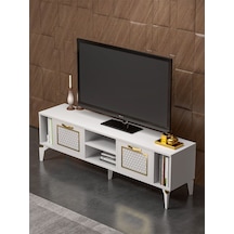 Tv Sehpası Tv Ünitesi Beyaz Gold 160 Cm Linya 5042 Sarı