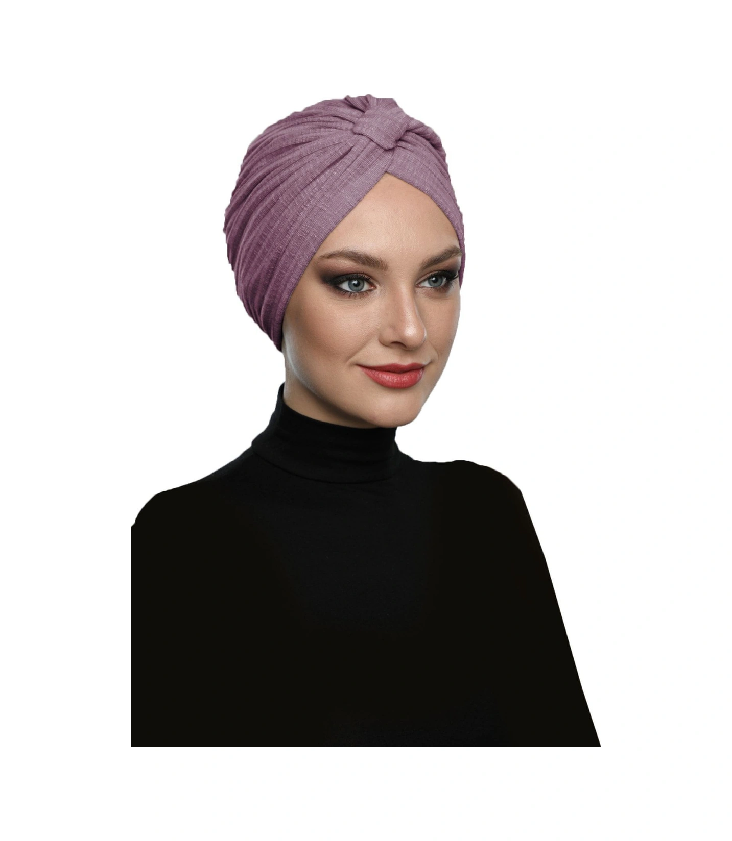 Pamuklu Bantlı Çapraz Astarlı Koyu Leylak Hazır Türban Tesettür Havuz Bonesi Koyu Leylak