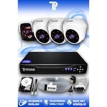 Picam 4 Kameralı Panda 3 İç Kamera Set 500 GB HDD Full HD Gece Görüşlü Güvenlik Kamerası Sistemi