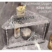 Kırık Cam Desenli Şeffaf 2 Katlı Köşe Rafı Dekoratif Model 23x23 Cm