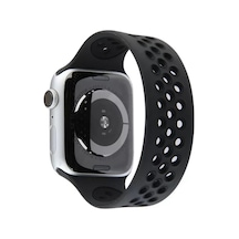 Apple Watch 42mm Uyumlu Ayarlı Delikli Silikon Kordon - Siyah-siyah