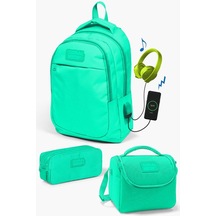 Coral High Kids Su Yeşili Usb'li 3 Lü Okul Çanta Seti Set0124309 Çok Renkli