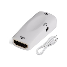 Koodmax Hdmi To Vga Çevirici Kablo 1080p Hdmı Dişi - Vga Dişi Ses Destekli Dönüştürücü - Beyaz