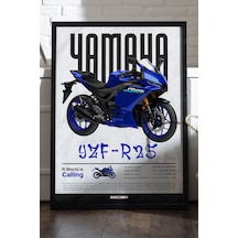 Yamaha Yzf R-25 Siyah Ahşap Çerçeveli Poster, Dekoratif Motosiklet Duvar Tablosu