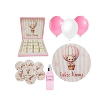 Bebek Doğum Hediyelik Süsleme Seti Çikolata Ahşap Magnet - Kapı Süsü - Kolonya - Balon Mod.4