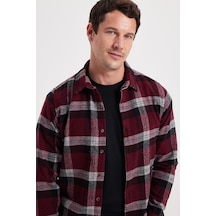 Tudors Erkek Slim Fit Dar Kesim Kareli Kışlık Oduncu Gömlek-42349 Bordo