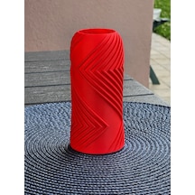 Bezos 3d Baskı Vector Vazo - Geometrik Çizgili Dekoratif Vazo-kırmızı Ventra