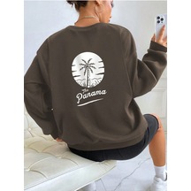 Palmiye Ağacı Ve Harf Grafikli Damla Sweat-trzksw3140 Kahverengi