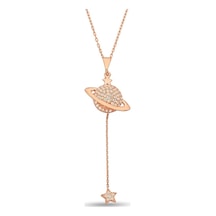 Sallantılı Gümüş Satürn Gezegen Kolye - N163701