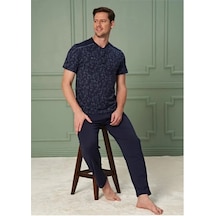 Over Sleep By Poleren Erkek Pijama Takımı Kısa Kollu Düğmeli Lacivert