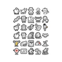 30 Adet Siyah Beyaz Karikatür Finans Sticker Seti - Laptop Ajanda Defter İçin
